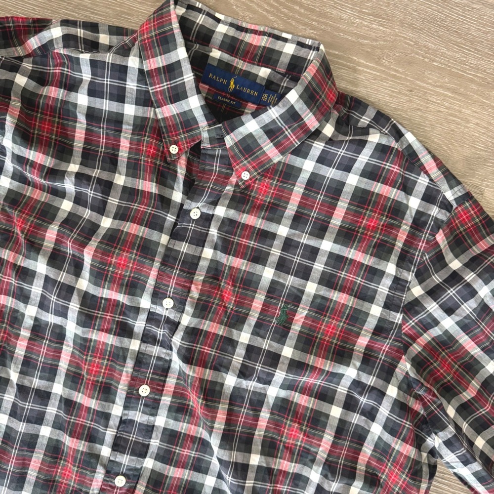 Polo Ralph Lauren Button Down Shirt Mens XXL Red Black Plaid Classic Fit Cotton
